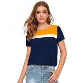 Yellow polyester knitted western wear t-shirt for women, solid pattern, machine washable or hand washable